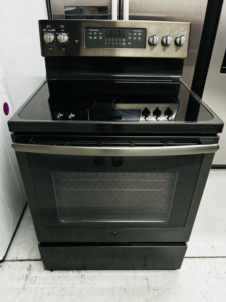 Ge Black Stainless Steel Convection Oven Electric Glass Top Range