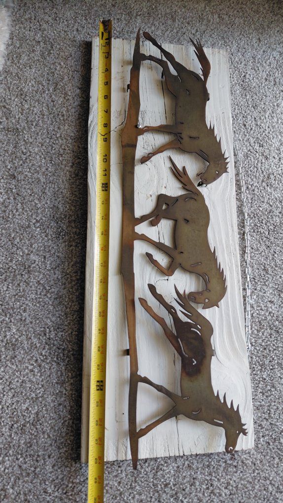 Rustic Metal Horse Wall Art Decor on Whitewashed Wood - 29" Western Farmhouse Style