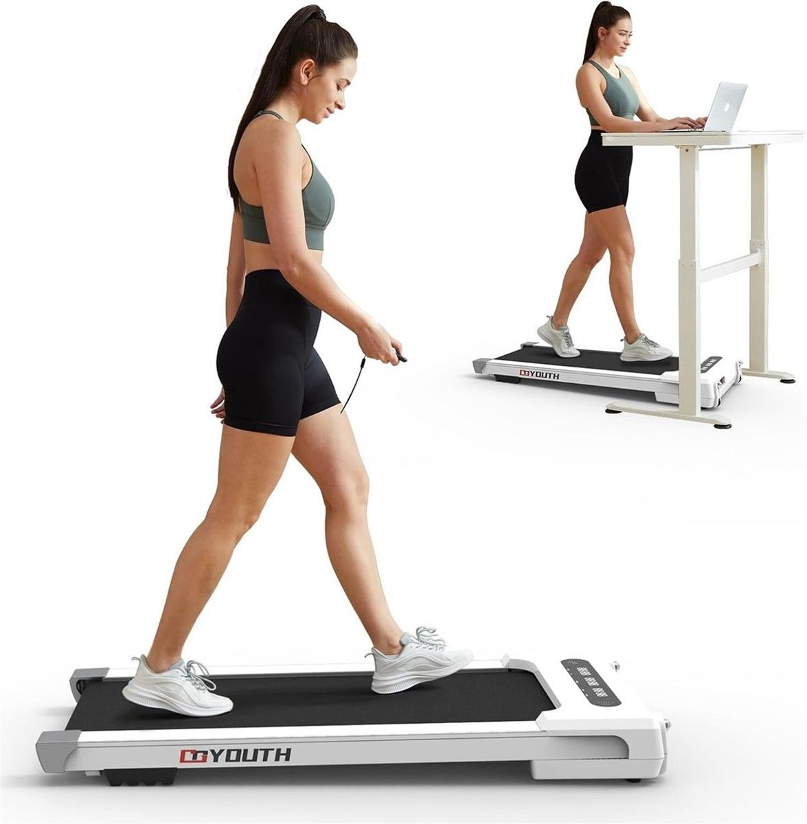 GOYOUTH 2 in 1 Under Desk Electric Treadmill Motorized Exercise Machine with Wireless Speaker, Remote Control and LED Display