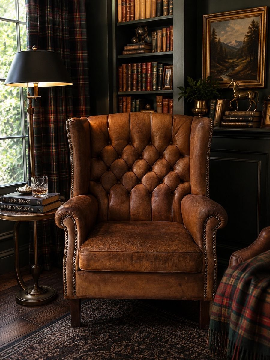 Gorgeous vintage tufted wingback chair—rich patina and character