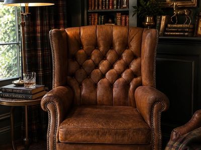 Gorgeous vintage tufted wingback chair—rich patina and character