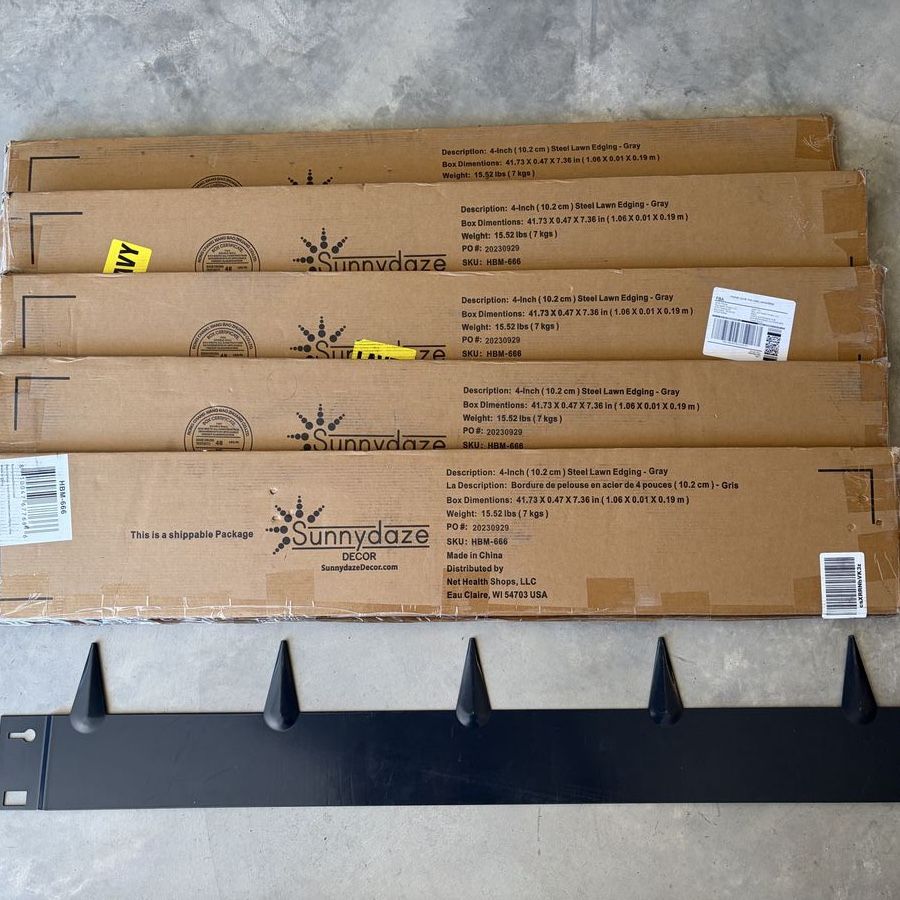 Sunnydaze Decor 4-Inch Steel Lawn Edging - Dark Gray (SKU: HBM-666), 25 pieces, New in Box