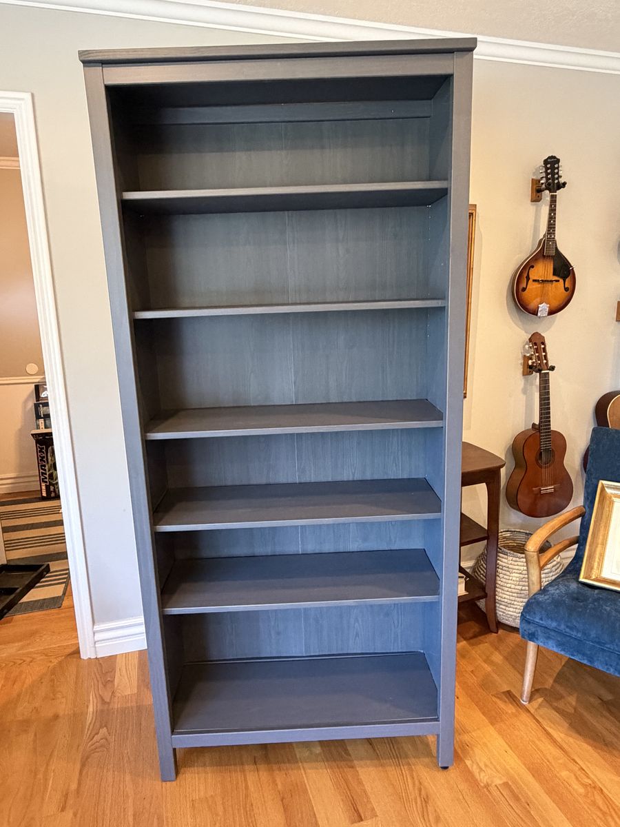 Gray Wood Tall Bookcase with 6 Shelves - Versatile Storage for Home or Office