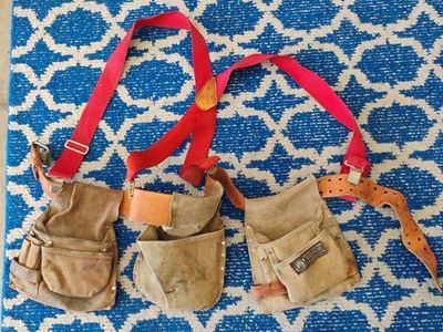 AWP Nail & Tool Bag, Genuine Sueded Split Leather, Hand-Crafted from U.S. Hides with suspenders!