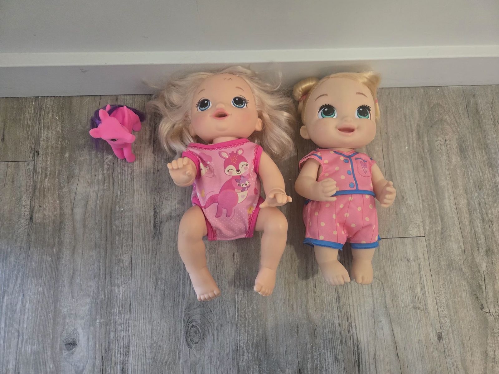 Lot of 2 Baby Alive Dolls with Pink Outfits and Toy Pony