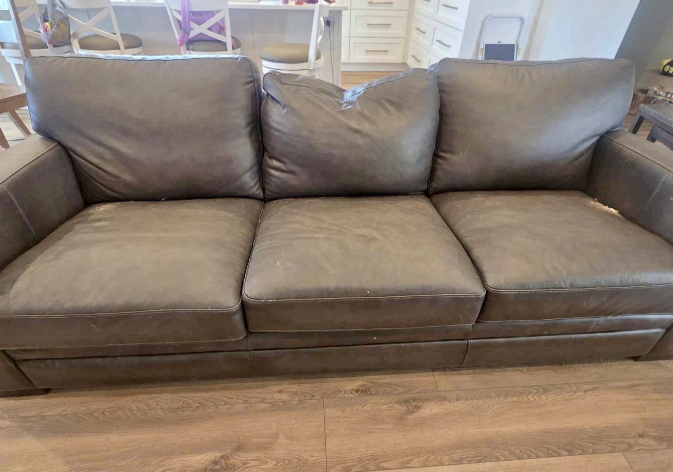 Free Dark Brown Leather 3-Seater Sofa
