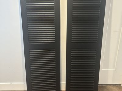 Louvered Wood Shutter Pair Matte Black Interior Exterior