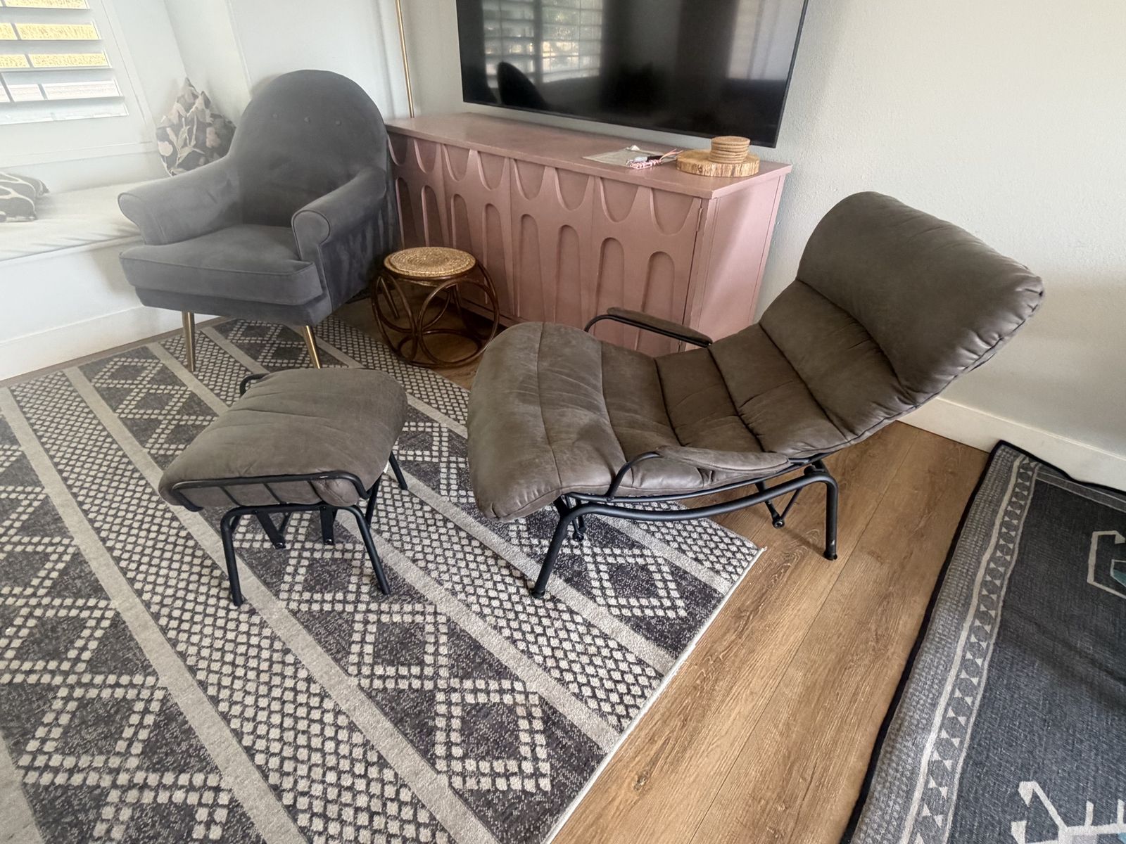 Modern Grey Lounge Chair with Matching Ottoman