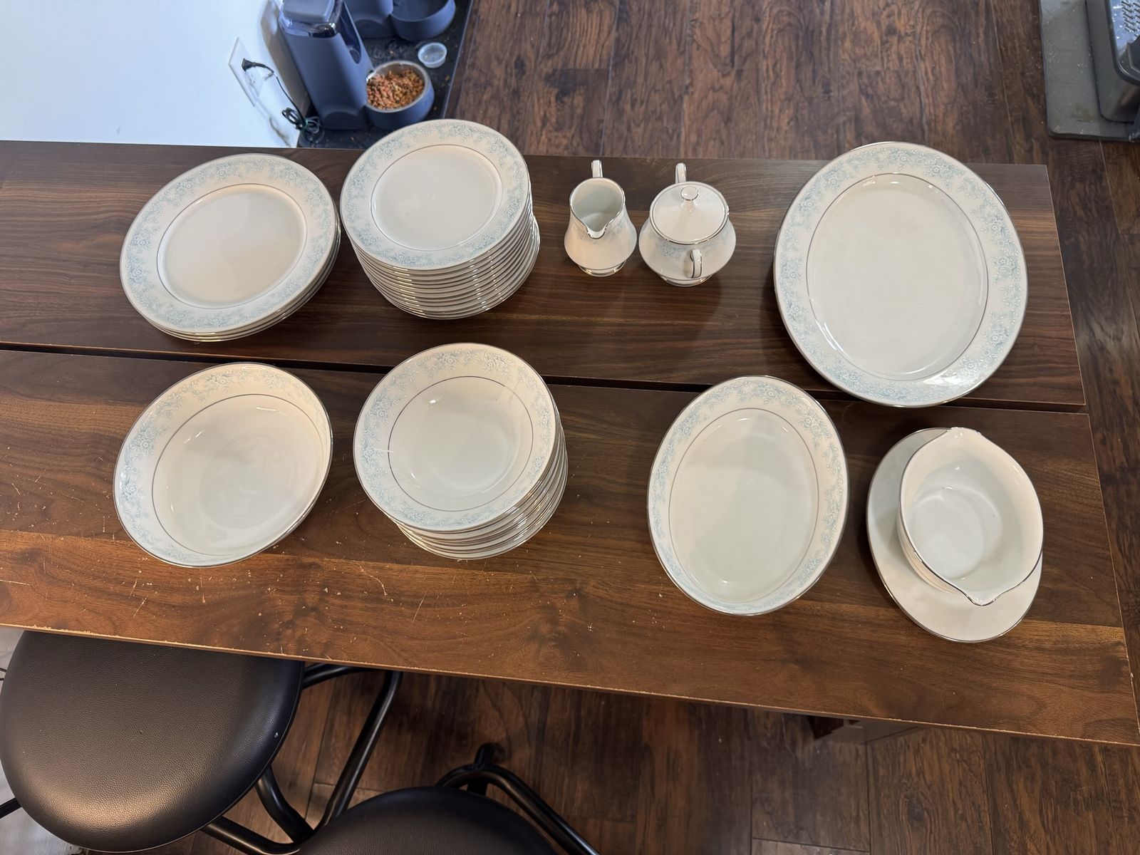 Kenmark Fine China "Wisteria" 44-Piece Dinnerware Set - Blue Floral Pattern, Made in Japan