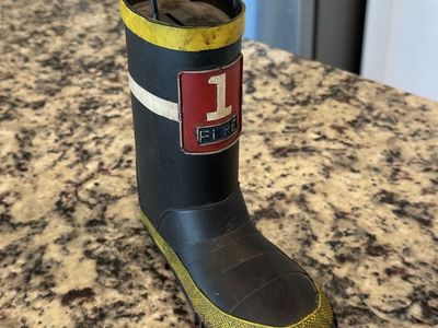 Rustic Firefighter's Boot Piggy Bank Vintage Design Collectable Display 8" Tall
