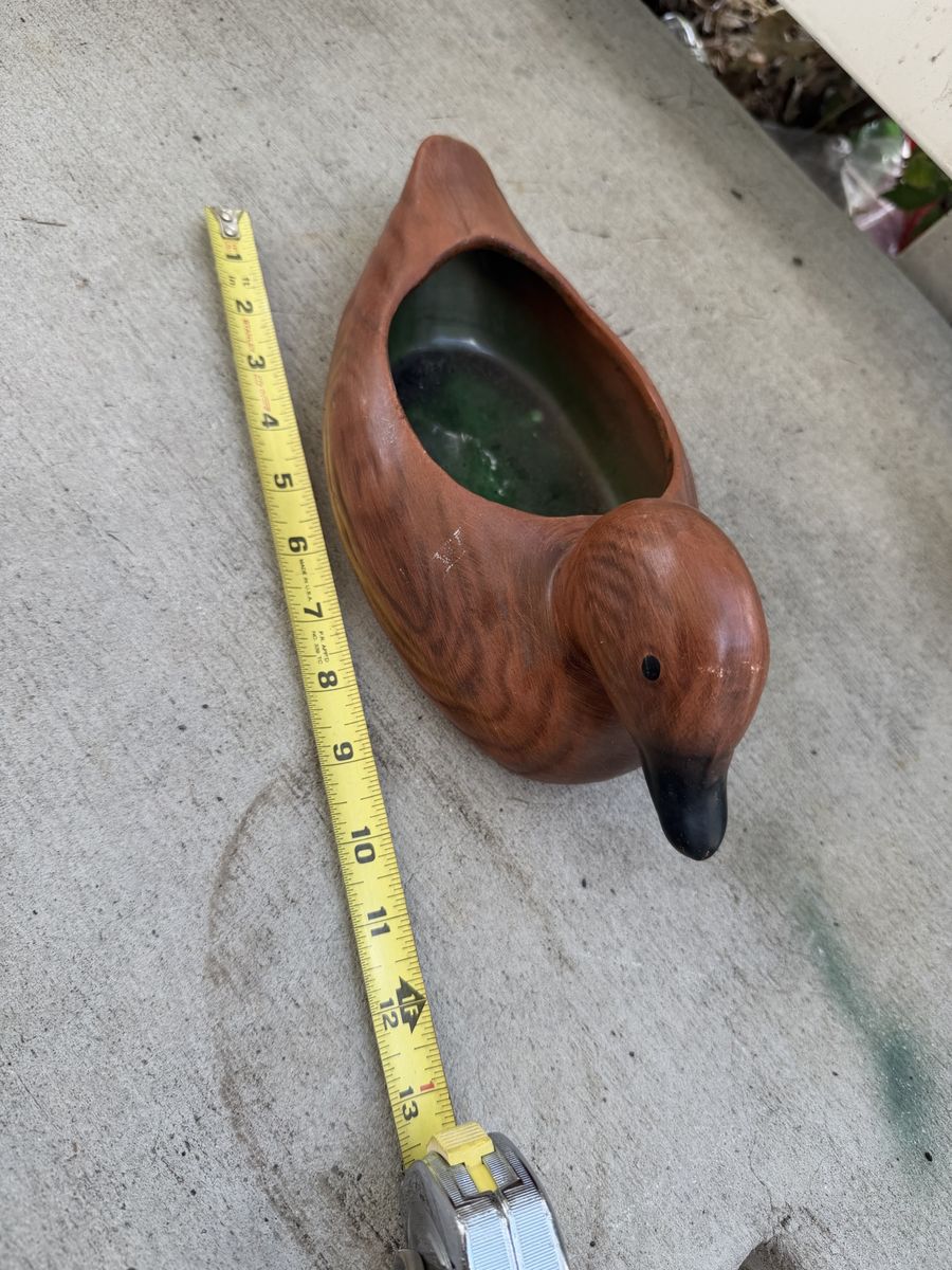 Vintage Ceramic Duck Planter / Dish - Brown, Green Interior, 12" Long