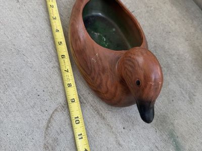 Vintage Ceramic Duck Planter / Dish - Brown, Green Interior, 12" Long