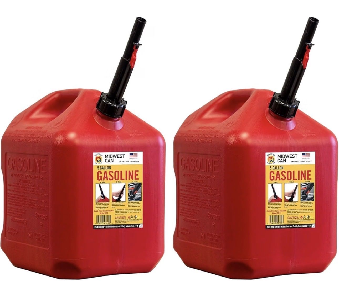 Midwest Can 5 Gallon Red Gasoline Fuel Can (2-Pack) - OSHA Compliant