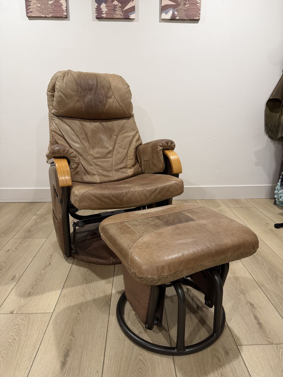 Relax-R Leather Swivel Glider Recliner/Ottoman