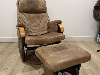 Relax-R Leather Swivel Glider Recliner/Ottoman