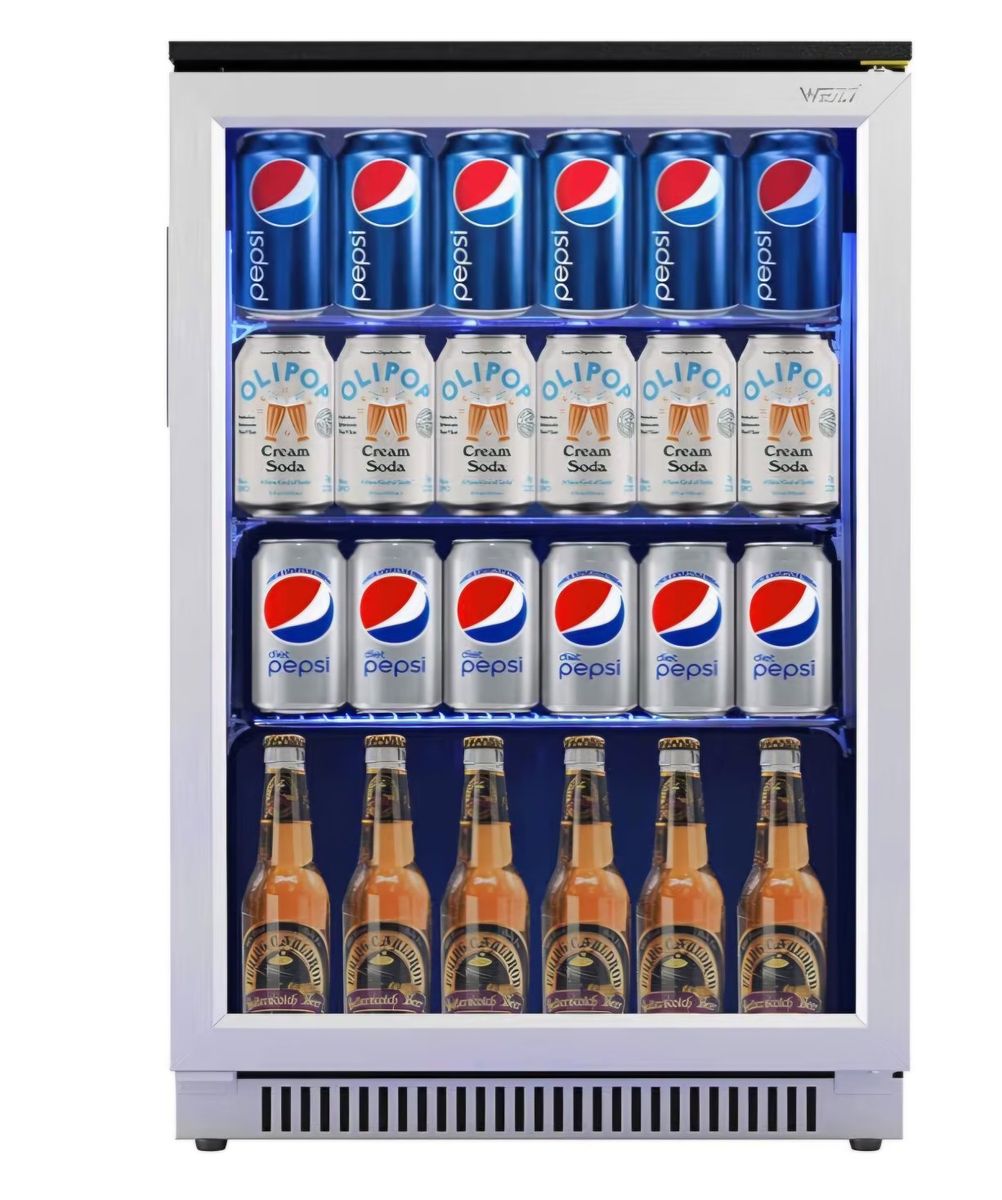 Weili 20" Under Counter Beverage Refrigerator with Reversible Glass Door Built-in/Freestanding, 3.2 Cu.Ft, Stainless Steel, Adju
