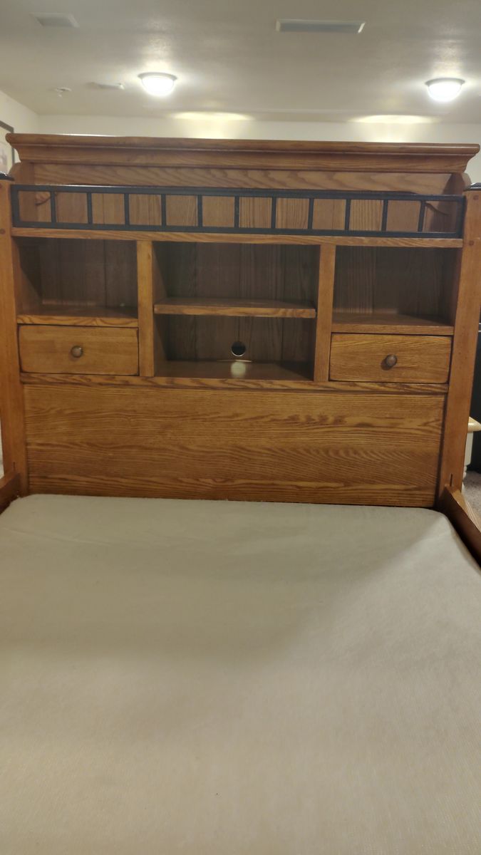 Solid Wood Twin Bed Frame with Bookcase Headboard and Storage Drawers