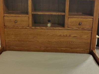 Solid Wood Twin Bed Frame with Bookcase Headboard and Storage Drawers