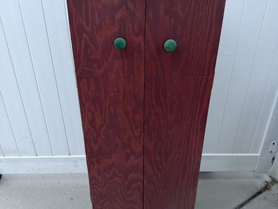Red & Green Wooden Storage Cabinet - 4 Adjustable Shelves - 47" Tall