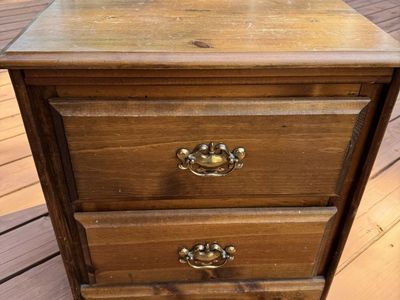 Vintage Wood 2-Drawer Nightstand / End Table with Brass Hardware - Rustic Charm