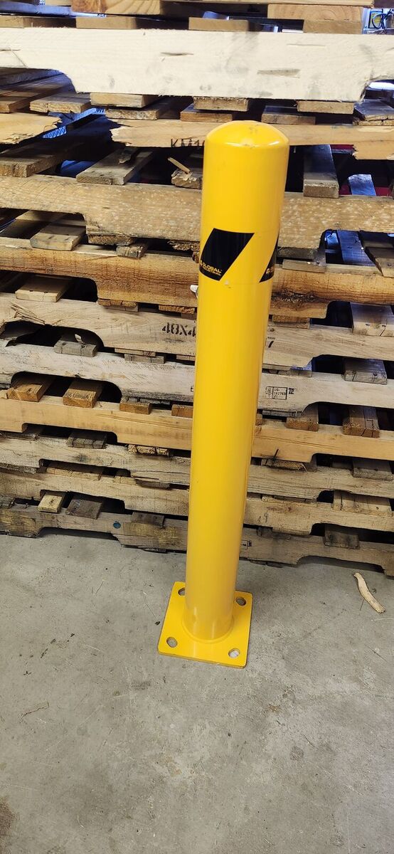Yellow Steel Bollard - 42" x 4.5" w/ 8" Base Plate