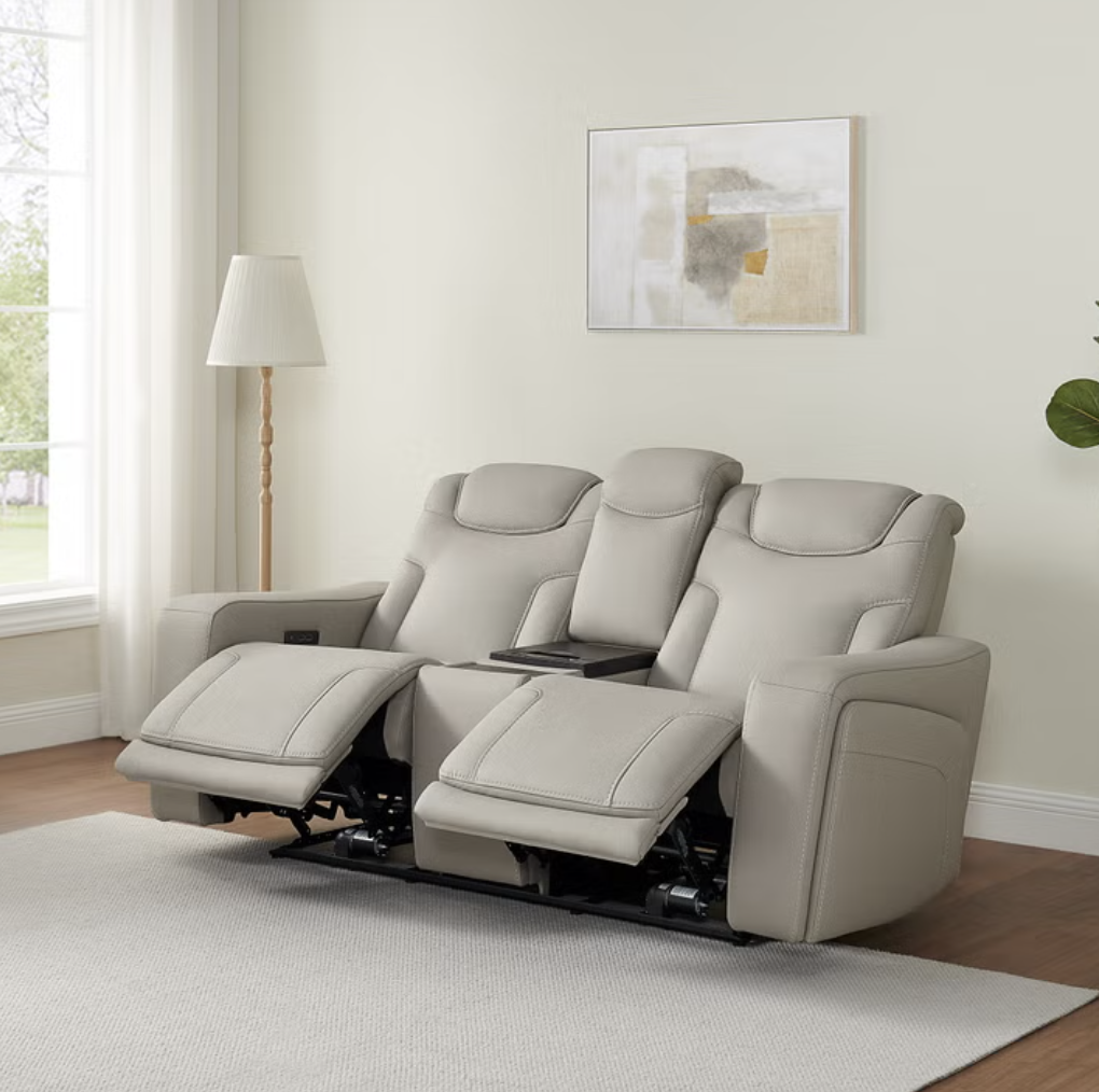 Alton Leather Power Reclining Sofa with Power Headrests & Cooling Console