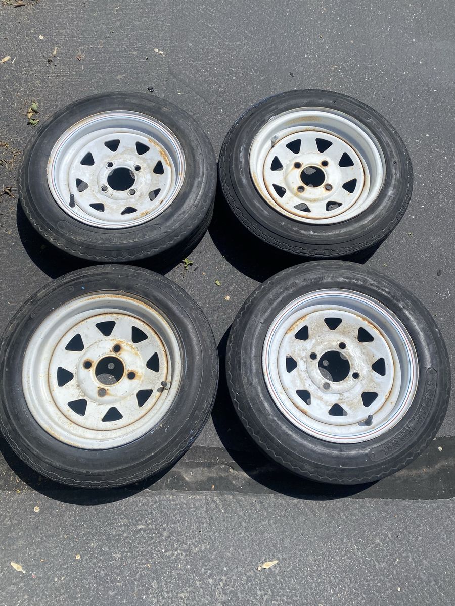 Set of 4 Used Trailer Wheels and Tires - 4 Lug, Good Tread