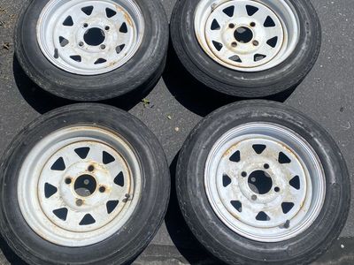 Set of 4 Used Trailer Wheels and Tires - 4 Lug, Good Tread