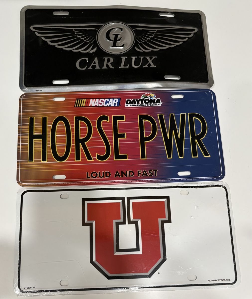 Lot of 3 Decorative Metal License Plates NASCAR Daytona, sealed University of Utah,Car Lux