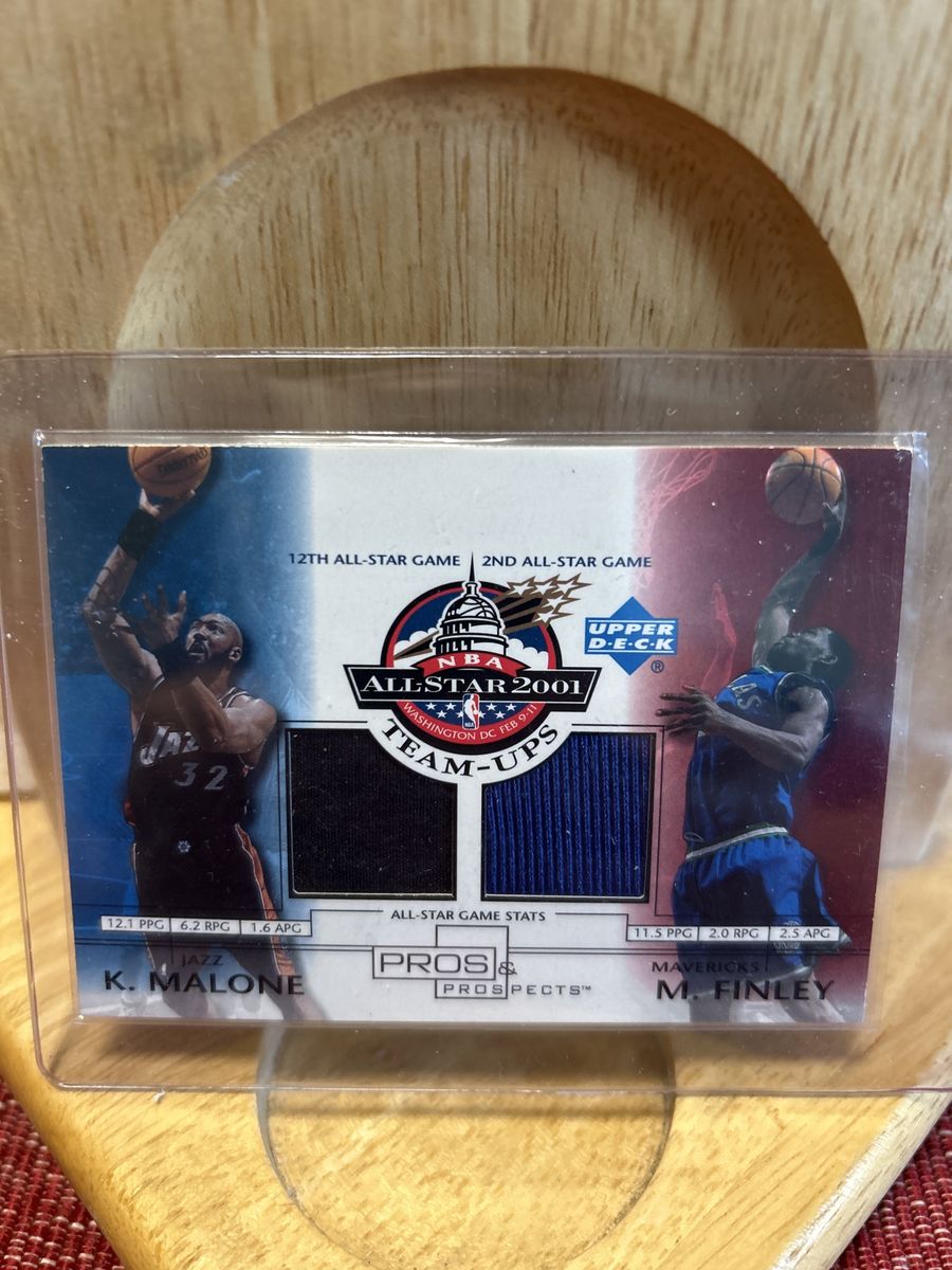 Upper Deck 2001 All-Star Team-Ups Karl Malone & Michael Finley Game-Used Jersey Card NBA Utah Jazz & Dallas Mavericks NBA w/COA