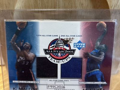 Upper Deck 2001 All-Star Team-Ups Karl Malone & Michael Finley Game-Used Jersey Card NBA Utah Jazz & Dallas Mavericks NBA w/COA
