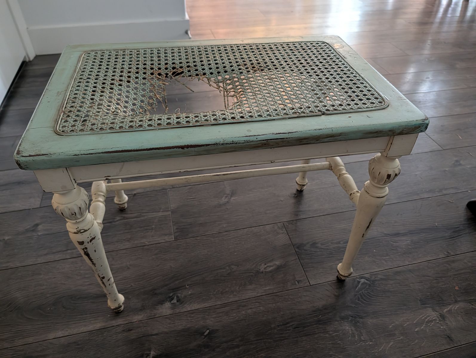 Distressed Mint and Cream Side Table