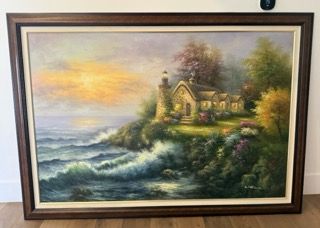 BEAUTIFUL LIGHTHOUSE OCEAN PAINTING