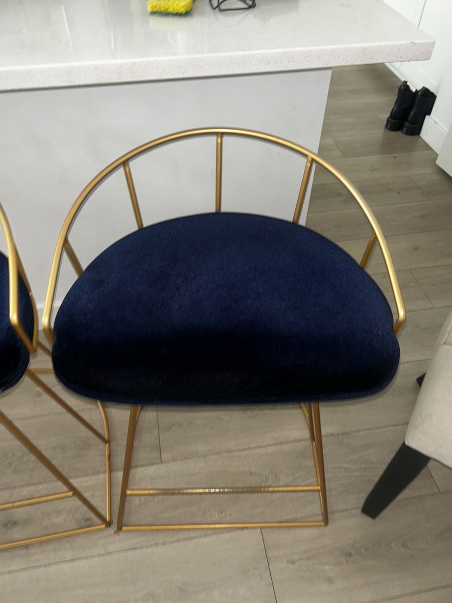 Counter Height Chairs – Bronze Metal & Blue Velvet