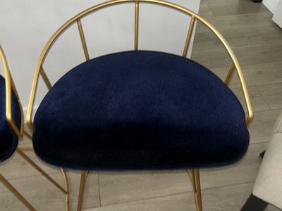 Counter Height Chairs – Bronze Metal & Blue Velvet