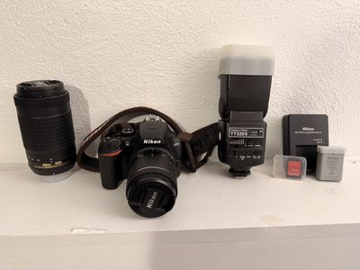 Nikon D3500 DSLR Camera Bundle with 2 Lenses, Godox Flash, Charger, and SD Card- Excellent Condition