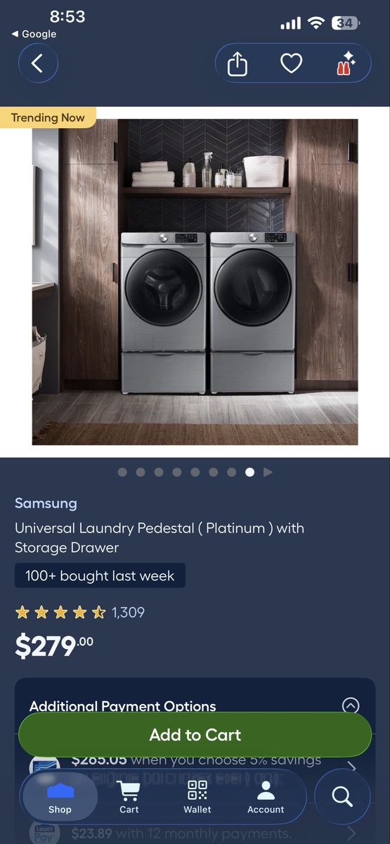 Samsung universal laundry pedestals - steel blue/platinum
