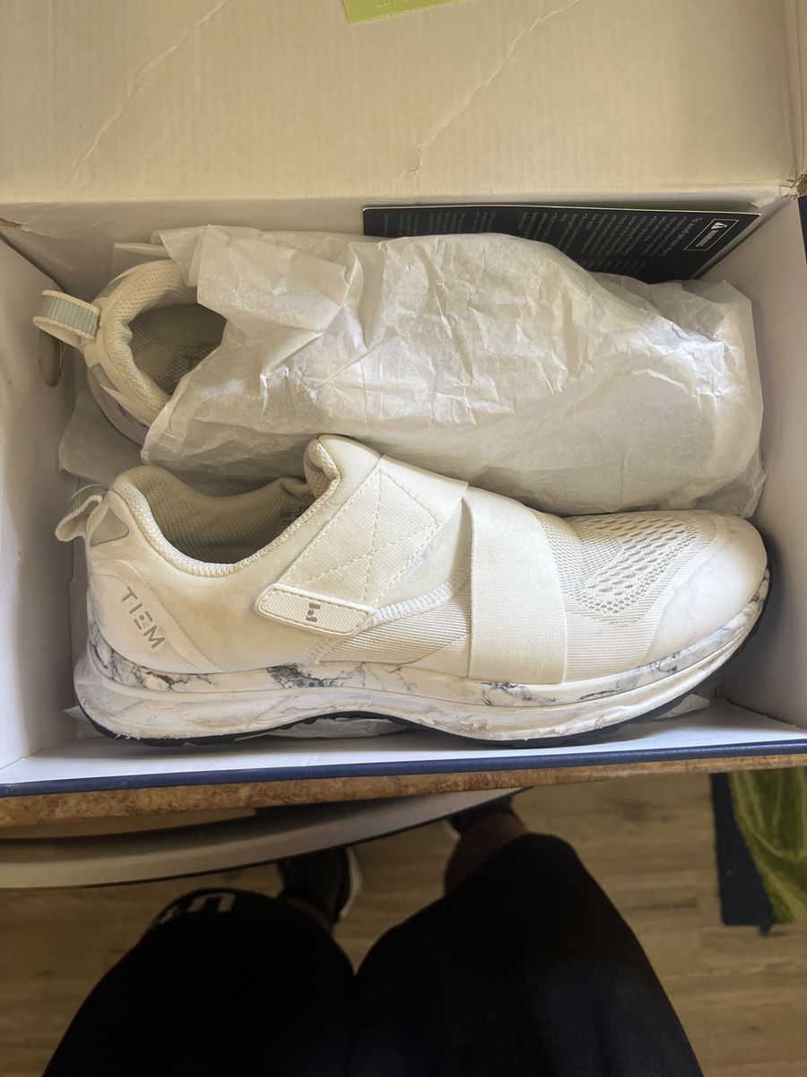 TIEM Slipstream Indoor Cycling Spin Shoes Women's White Marble Performance Cleats size 10.5