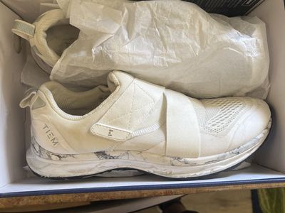 TIEM Slipstream Indoor Cycling Spin Shoes Women's White Marble Performance Cleats size 10.5