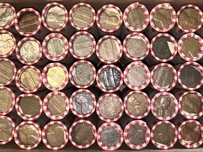 Box of Rolled US Lincoln Cents - Penny Coin Rolls