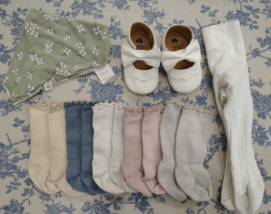 Baby Girl Socks 0-6 months, Shoes size 12, Honest Bib, white tights 0-6 months