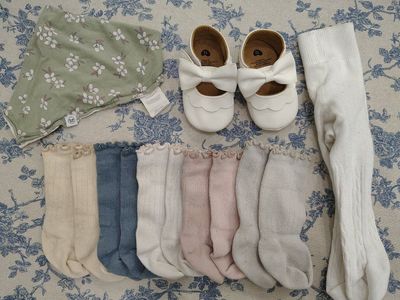 Baby Girl Socks 0-6 months, Shoes size 12, Honest Bib, white tights 0-6 months