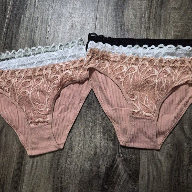 New Women's Underwear Lace-Trimmed Ribbed Panties 6pc - Size Large
