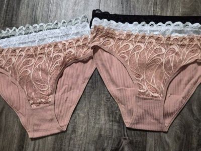 New Women's Underwear Lace-Trimmed Ribbed Panties 6pc - Size Large