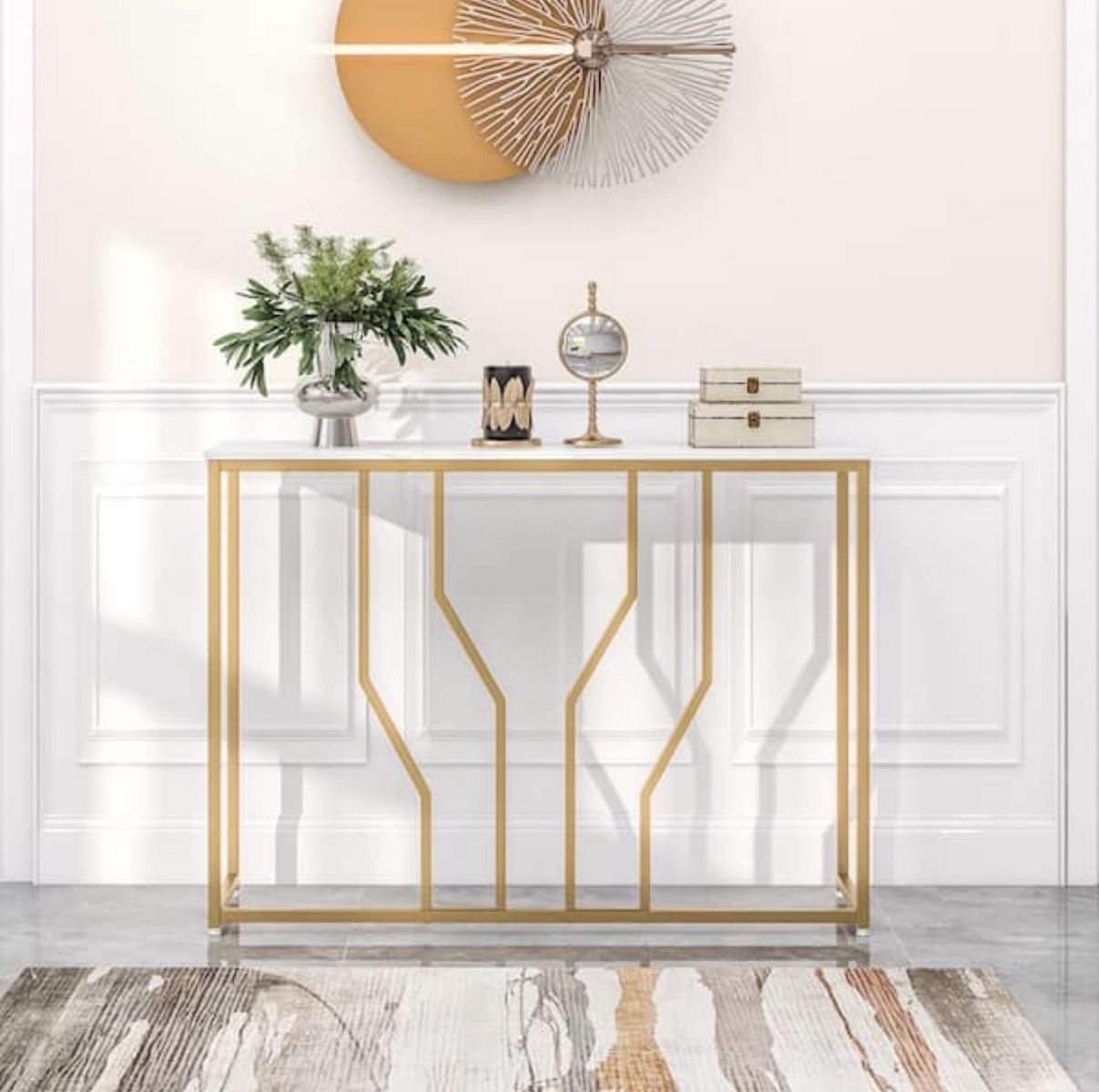 Modern Gold Console Table- Marble Top Entryway