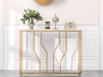 Modern Gold Console Table- Marble Top Entryway