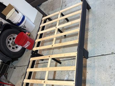 Upholstered Queen Size Platform Bed Frame with Headboard - Gray Fabric Slats