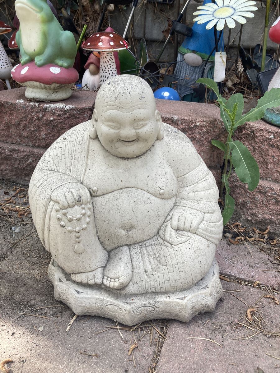 Vintage Cast Stone Buddha Hotei Sitting God Of Good Luck