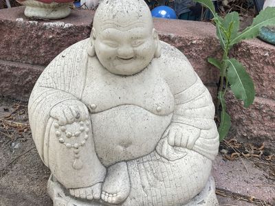 Vintage Cast Stone Buddha Hotei Sitting God Of Good Luck