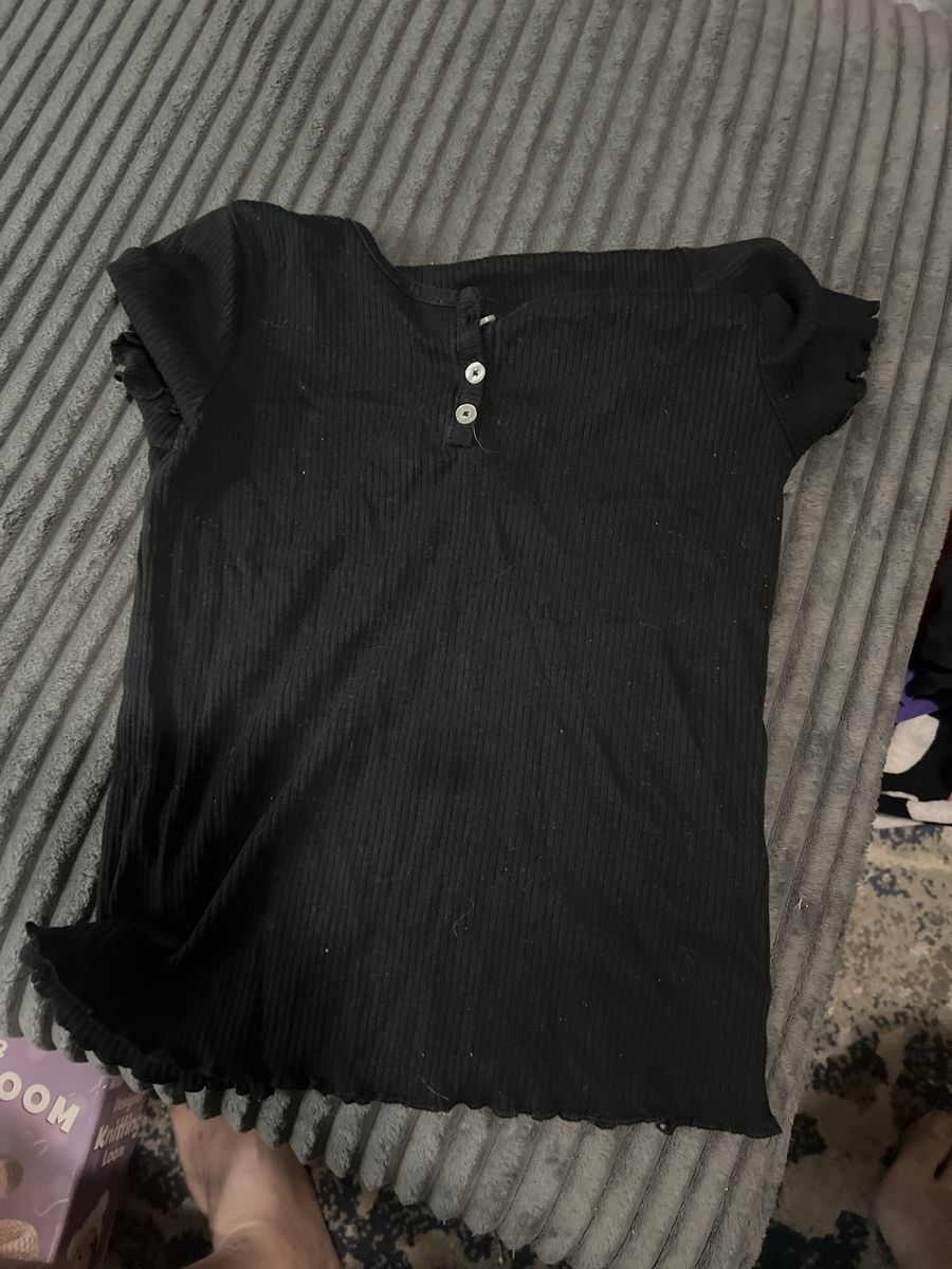 Art Class Black Ribbed Short Sleeve Top Size L (10/12)